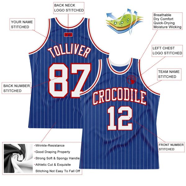 Royal White Pinstripe White-Red Authentic Personalized Basketball Jersey - Image 2