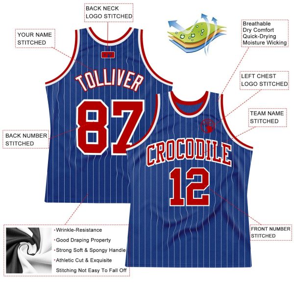 Royal White Pinstripe Red-White Authentic Personalized Basketball Jersey - Image 2