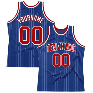 Royal White Pinstripe Red-White Authentic Personalized Basketball Jersey