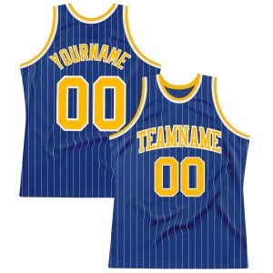 Royal White Pinstripe Gold-White Authentic Personalized Basketball Jersey