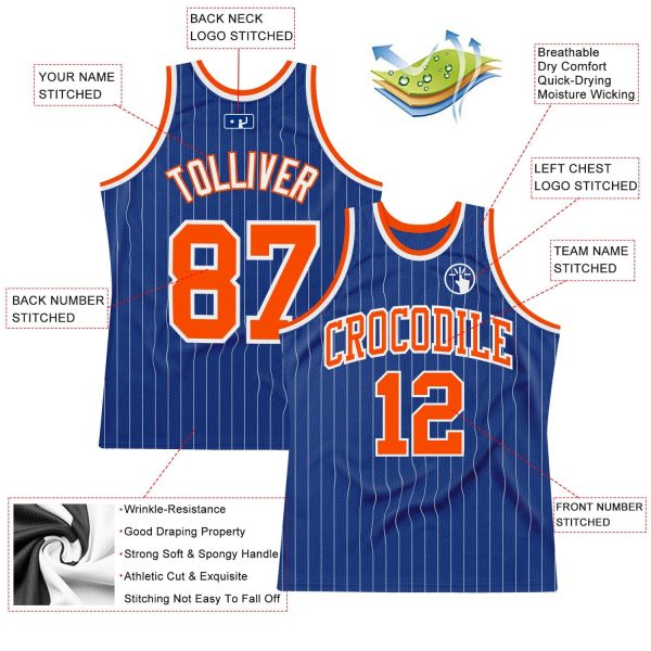 Royal White Pinstripe Orange-White Authentic Personalized Basketball Jersey - Image 2