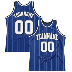 Royal White Pinstripe White Gray-Black Authentic Personalized Basketball Jersey