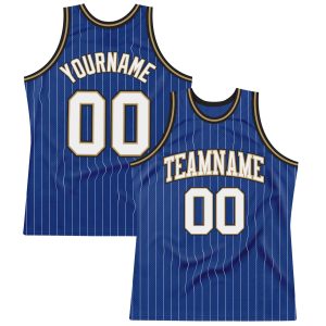 Royal White Pinstripe White Old Gold-Black Authentic Personalized Basketball Jersey