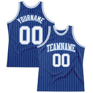 Royal White Pinstripe White-Light Blue Authentic Personalized Basketball Jersey
