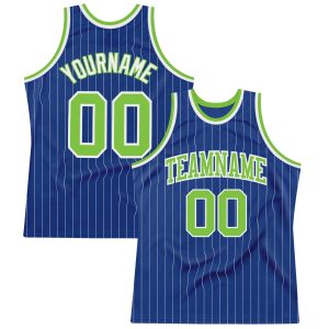 Royal White Pinstripe Neon Green-White Authentic Personalized Basketball Jersey