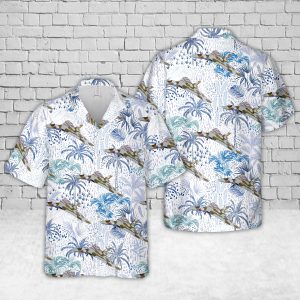Royal Air Force Avro Vulcan Bomber Hawaiian Shirt for Men ? Military Aircraft Design & Tropical Elements, Perfect for Aviation Fans