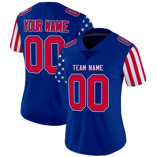 Royal Red - White American Flag Inspired Personalized Football Jersey - Image 2