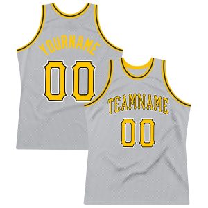 Gray Gold-Black Authentic Throwback Personalized Basketball Jersey