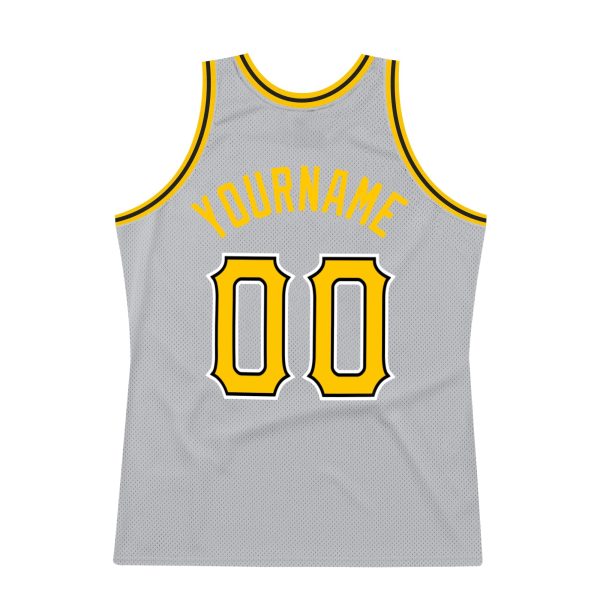 Gray Gold-Black Authentic Throwback Personalized Basketball Jersey - Image 6