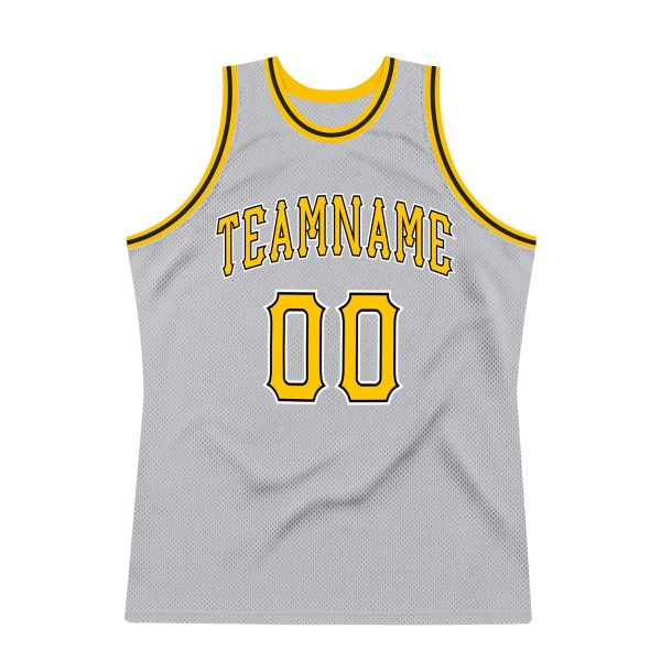 Gray Gold-Black Authentic Throwback Personalized Basketball Jersey - Image 7