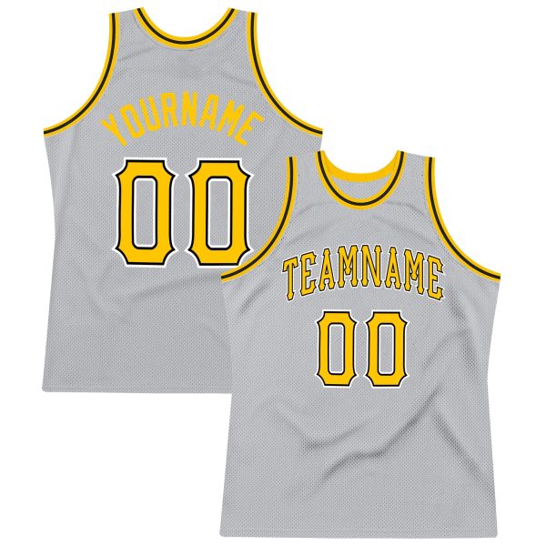 Gray Gold-Black Authentic Throwback Personalized Basketball Jersey
