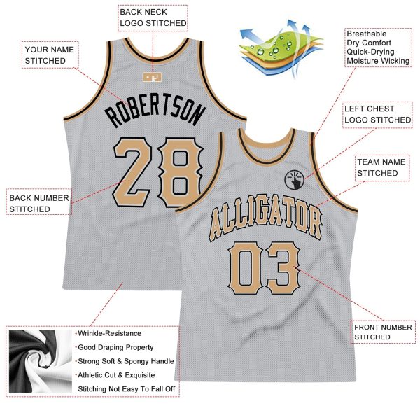Gray Old Gold-Black Authentic Throwback Personalized Basketball Jersey - Image 2