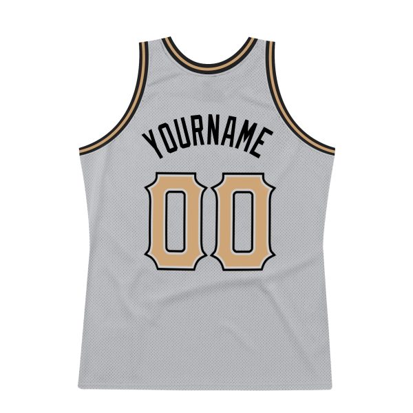 Gray Old Gold-Black Authentic Throwback Personalized Basketball Jersey - Image 6