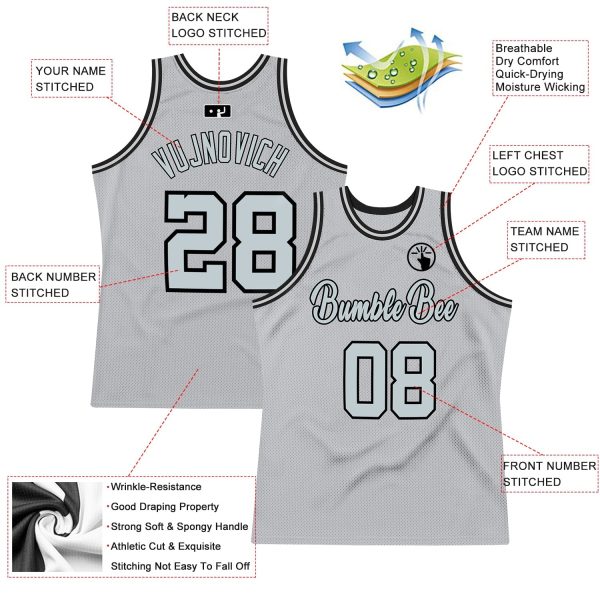 Gray Silver-Black Authentic Throwback Personalized Basketball Jersey - Image 2