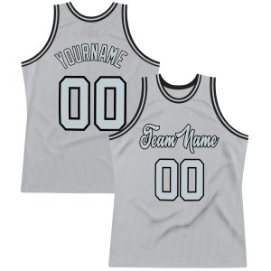 Gray Silver-Black Authentic Throwback Personalized Basketball Jersey