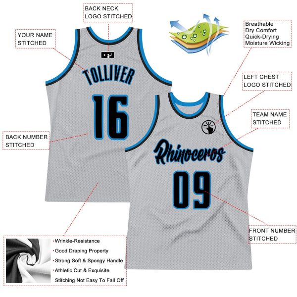 Gray Navy-Blue Authentic Throwback Personalized Basketball Jersey - Image 2