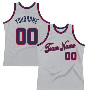 Gray Navy-Red Authentic ThrowbackCustom  Basketball Jersey