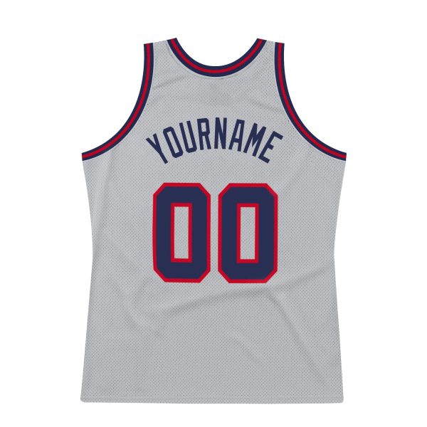 Gray Navy-Red Authentic ThrowbackCustom  Basketball Jersey - Image 6