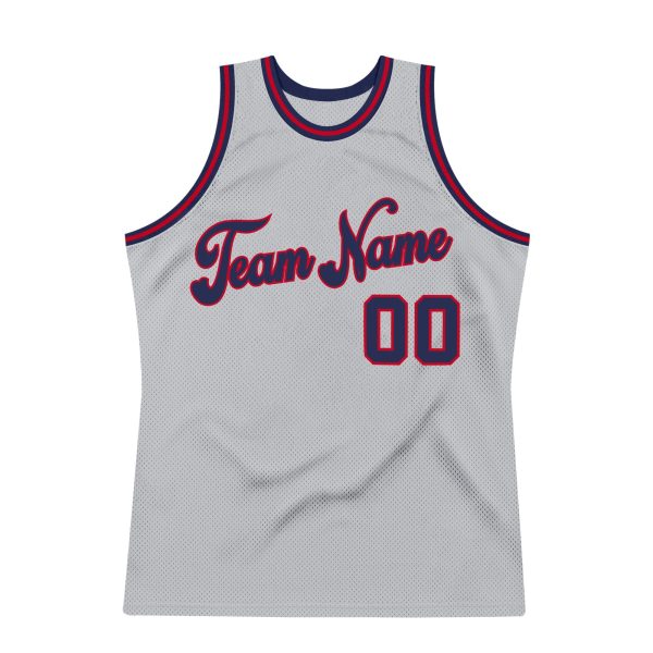 Gray Navy-Red Authentic ThrowbackCustom  Basketball Jersey - Image 7