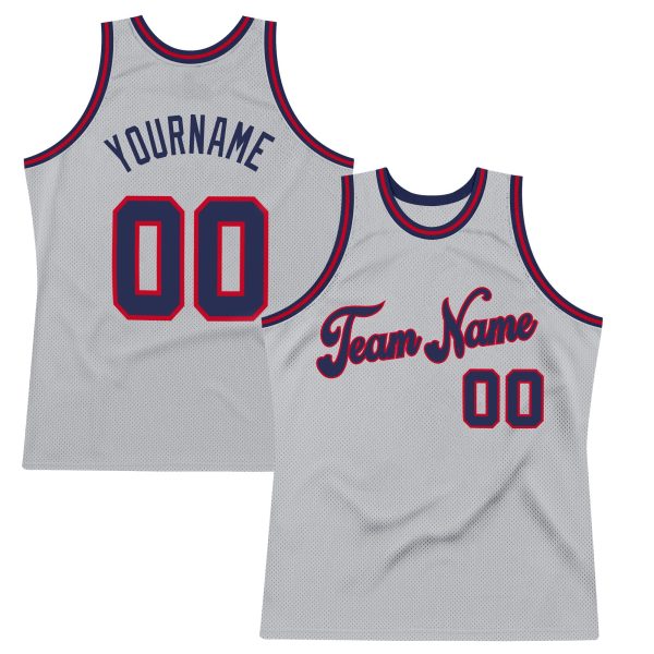 Gray Navy-Red Authentic ThrowbackCustom  Basketball Jersey