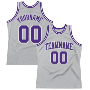Gray Purple-White Authentic Throwback Personalized Basketball Jersey