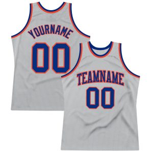 Gray Royal-Orange Authentic Throwback Personalized Basketball Jersey