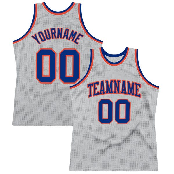 Gray Royal-Orange Authentic Throwback Personalized Basketball Jersey