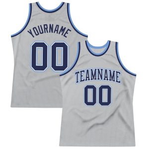 Gray Navy-Light Blue Authentic Throwback Personalized Basketball Jersey