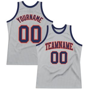 Gray Navy-Orange Authentic Throwback Personalized Basketball Jersey