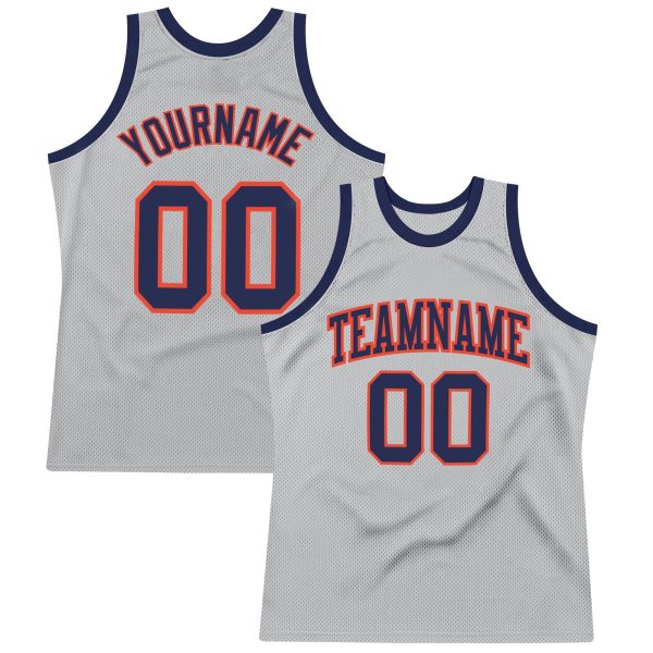 Gray Navy-Orange Authentic Throwback Personalized Basketball Jersey