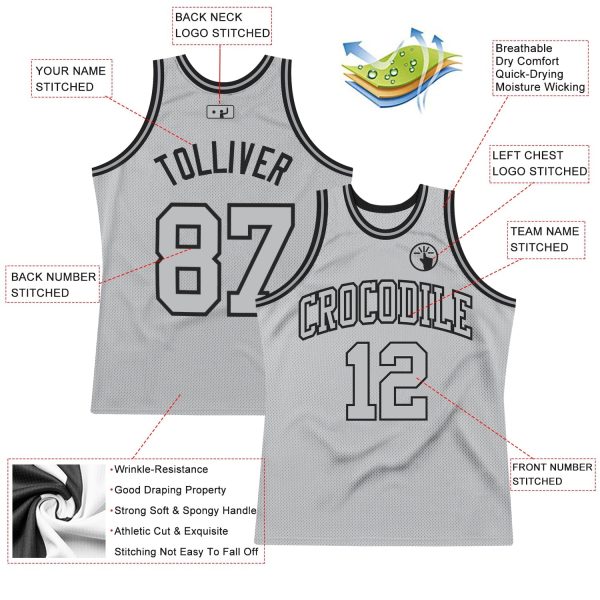 Gray Gray-Black Authentic Throwback Personalized Basketball Jersey - Image 2