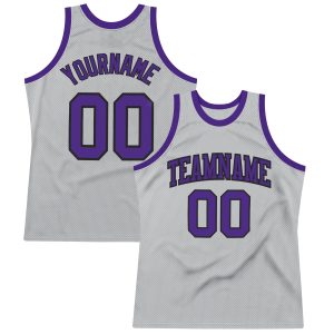 Gray Purple-Black Authentic Throwback Personalized Basketball Jersey