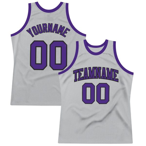 Gray Purple-Black Authentic Throwback Personalized Basketball Jersey