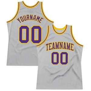Gray Purple-Gold Authentic Throwback Personalized Basketball Jersey