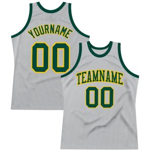 Gray Green-Gold Authentic Throwback Personalized Basketball Jersey