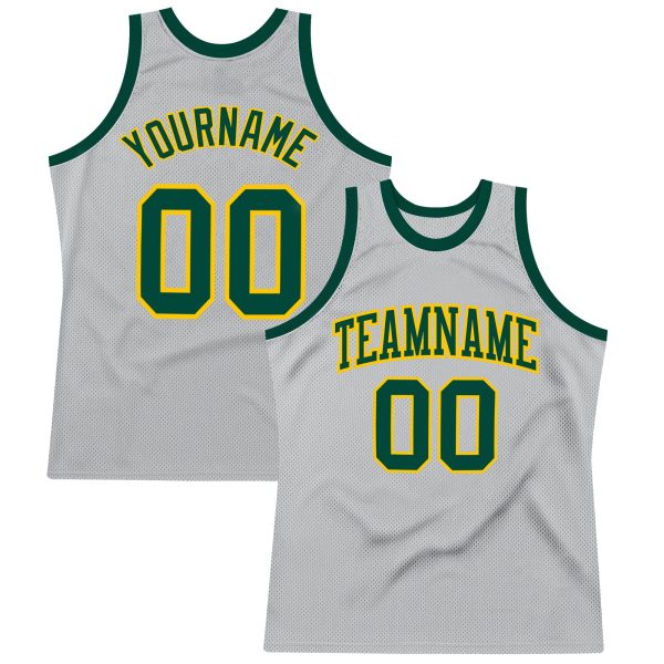 Gray Green-Gold Authentic Throwback Personalized Basketball Jersey