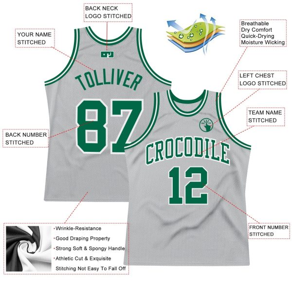 Gray Kelly Green-White Authentic Throwback Personalized Basketball Jersey - Image 2