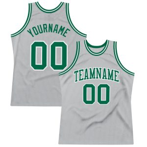 Gray Kelly Green-White Authentic Throwback Personalized Basketball Jersey