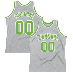 Gray Neon Green-White Authentic Throwback Personalized Basketball Jersey