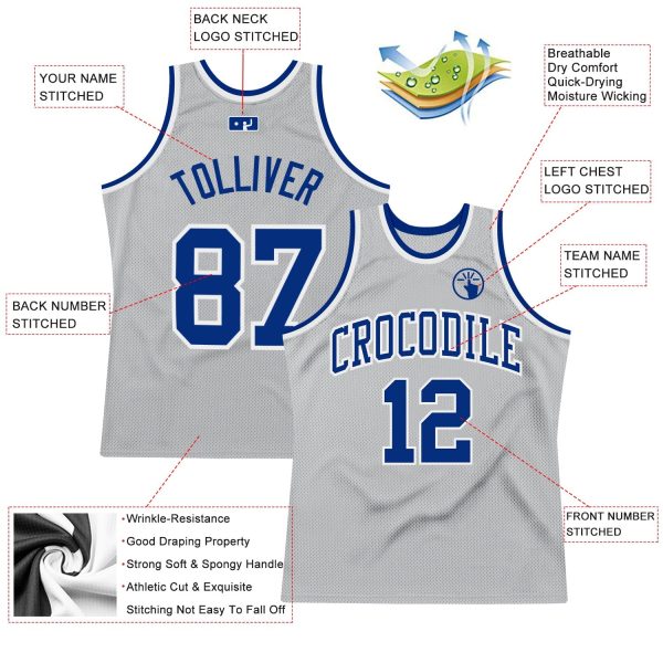 Gray Royal-White Authentic Throwback Personalized Basketball Jersey - Image 2
