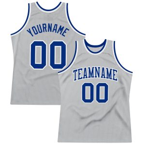 Gray Royal-White Authentic Throwback Personalized Basketball Jersey