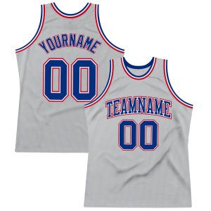 Gray Royal-Red Authentic Throwback Personalized Basketball Jersey