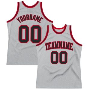 Gray Black-Red Authentic Throwback Personalized Basketball Jersey