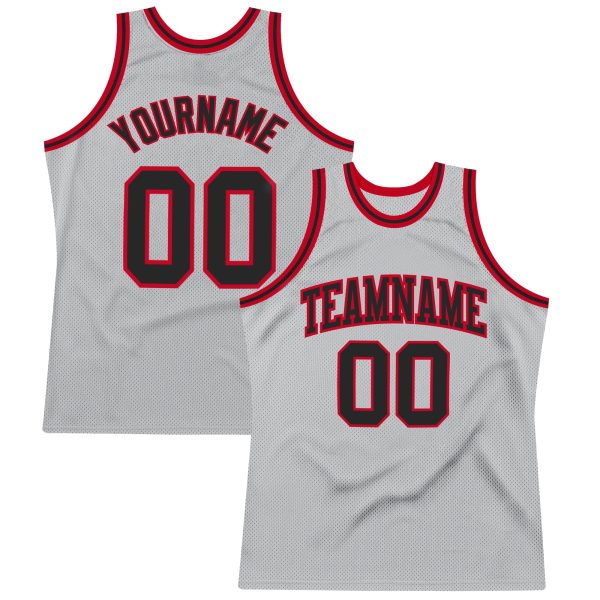 Gray Black-Red Authentic Throwback Personalized Basketball Jersey