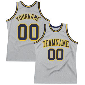 Gray Navy-Gold Authentic Throwback Personalized Basketball Jersey