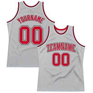 Gray Red-Black Authentic Throwback Personalized Basketball Jersey