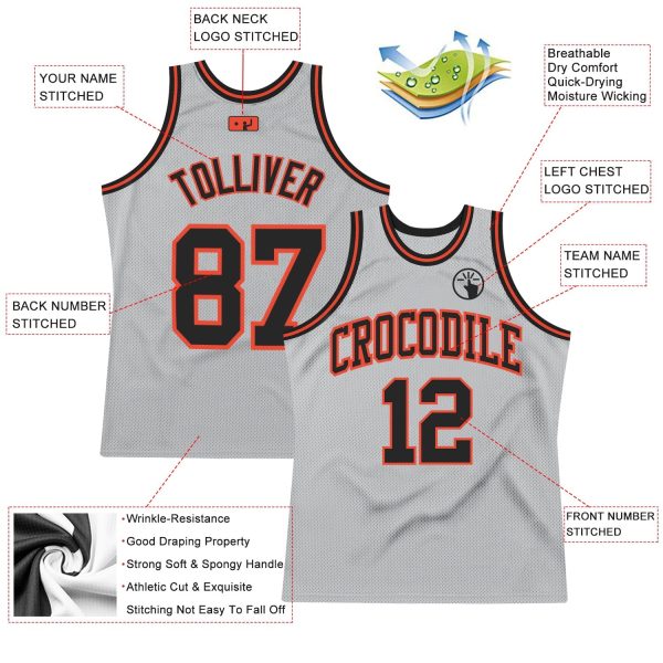 Gray Black-Orange Authentic Throwback Personalized Basketball Jersey - Image 2