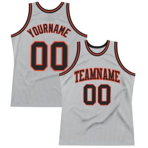 Gray Black-Orange Authentic Throwback Personalized Basketball Jersey
