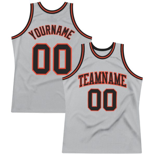 Gray Black-Orange Authentic Throwback Personalized Basketball Jersey