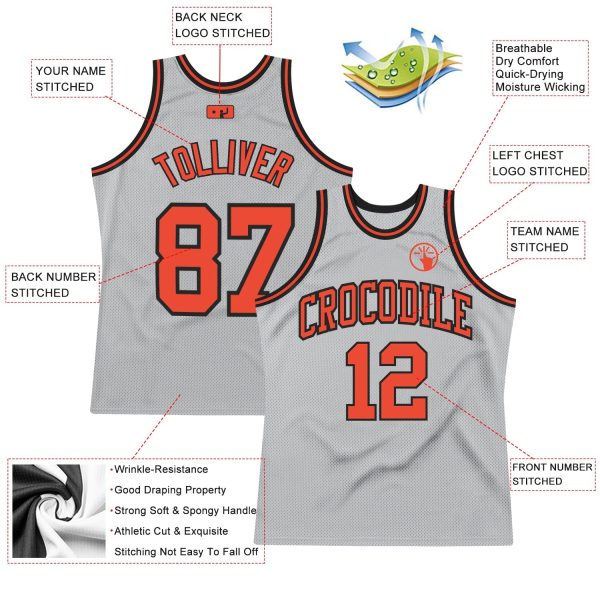 Gray Orange-Black Authentic Throwback Personalized Basketball Jersey - Image 2